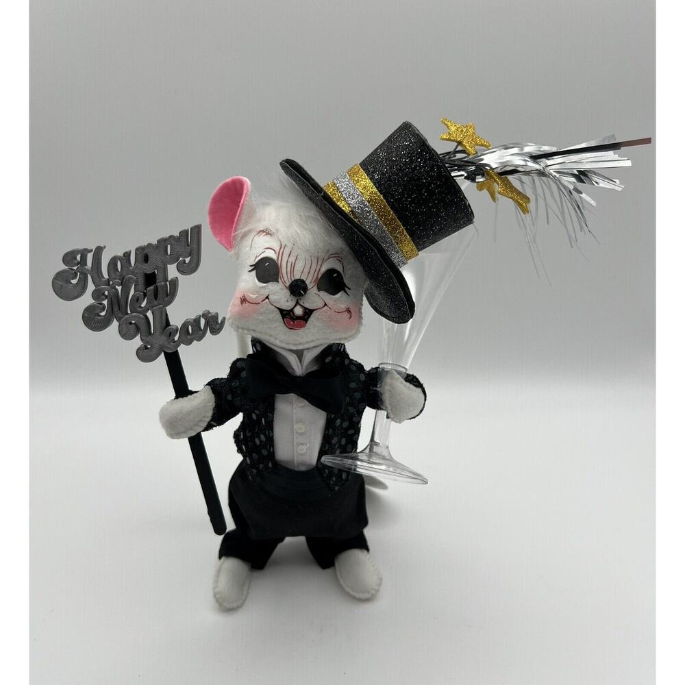 Annalee 8" New Year Toast Mouse in Black Tuxedo Limited Edition #7/250